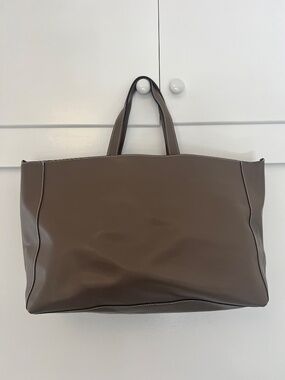 Alberto Di Canio Made in Italy Brown Leather Zip Top Large Tote Shoulder Bag